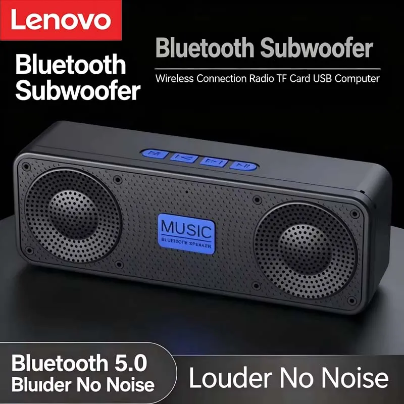 Lenovo – haut-parleur de bureau sans fil Bluetooth, petit haut-parleur portable, son stéréo, radio FM, haut-parleur extérieur pour téléphone et PC