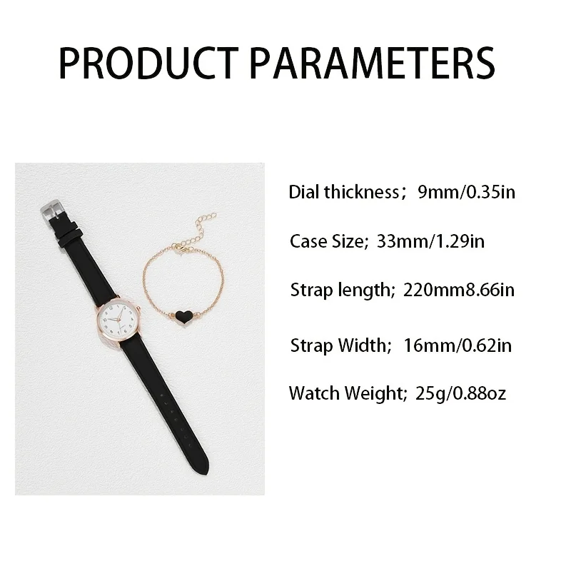 女性用ラウンドポインタークォーツ時計,アナログ腕時計,PUレザーブレスレット,女の子へのギフト,1個