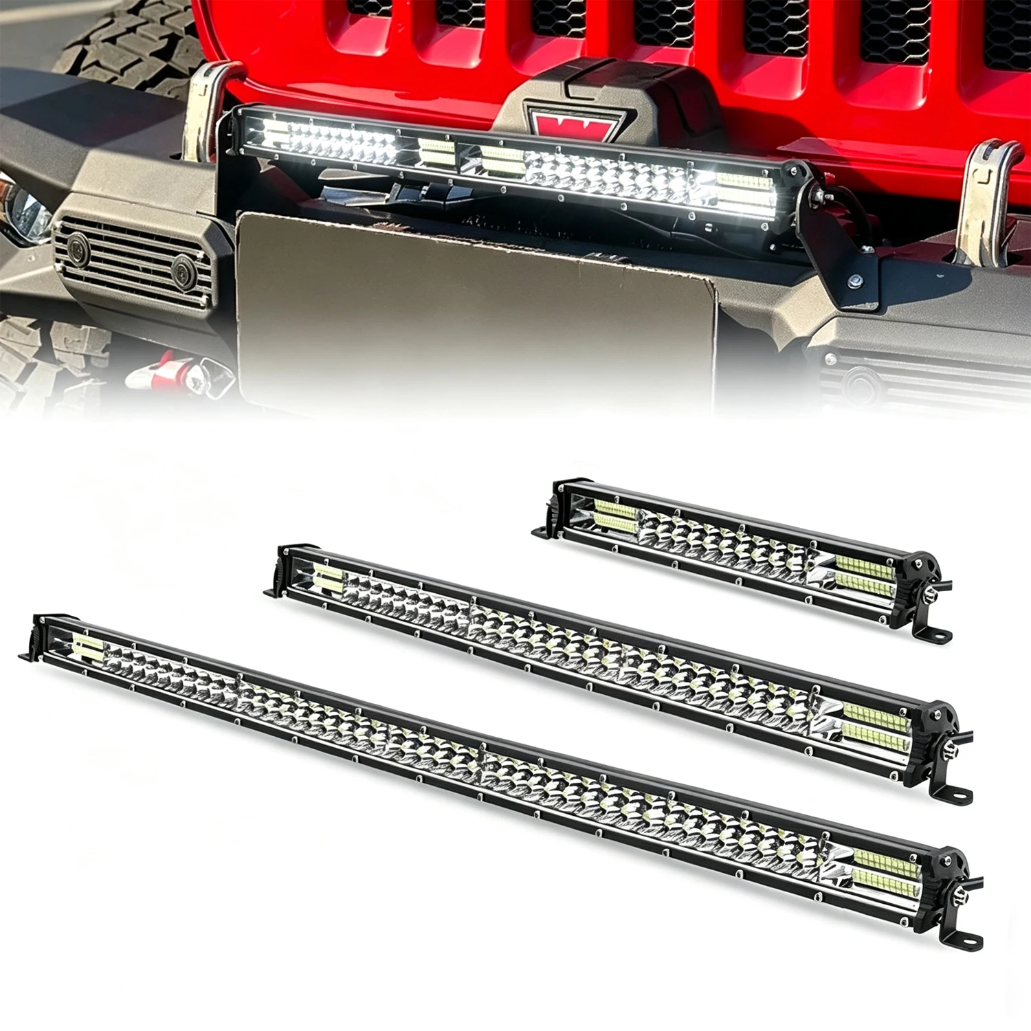 Image of Ultraflache Doppelreihige 15" 21" 32" Offroad LED-Lichtleiste Weißlicht Kombi-Strahl 4x4 LED-Leiste 12V 24V IP68 für Auto Traktor UAZ Offroad 4WD ATV LKW Autozubehör für Fahrzeuge