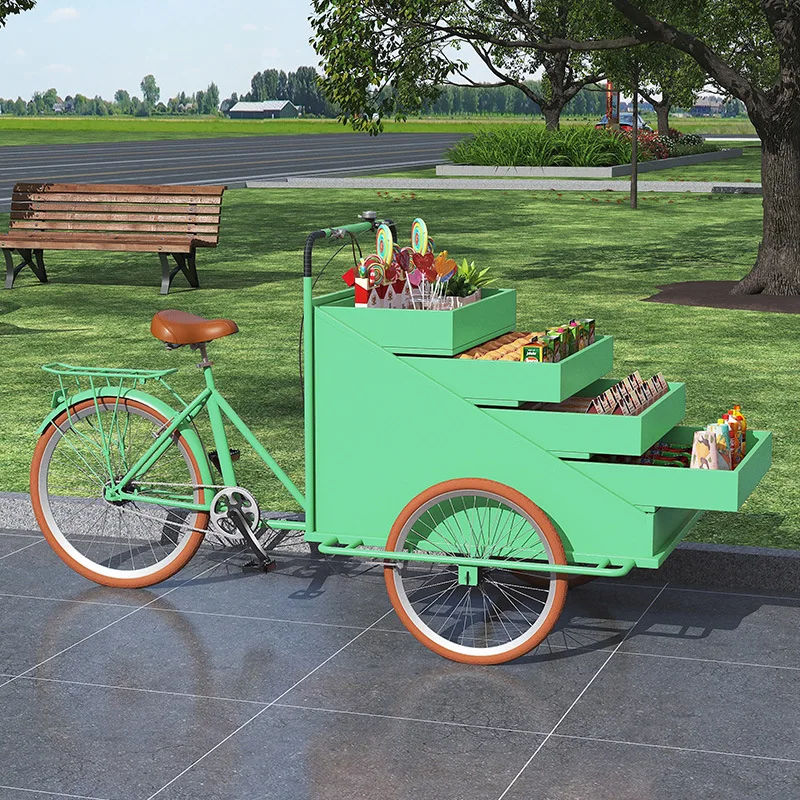 Reverse Riding Donkey-Mobile Snack Cart, 3 Wheel Stall, Promoção Rack, Float Cart, carrinho de carrinho, Frutas e Bevera