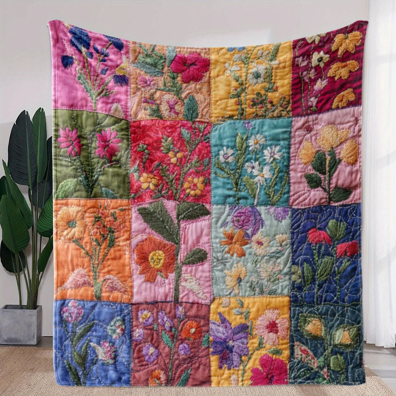 Vintage Floral Patchwork Throw Blanket Soft Plaid Design Perfect for Sofa Bed Car Office  Adds Cozy Charm to Any Space
