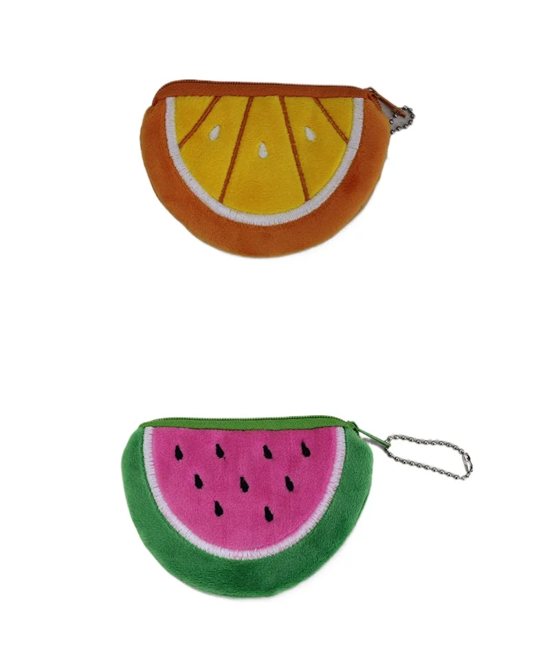 Funny Cartoon Fruit Coin Purse with Keychain - Soft Plush Money Holder for Children, Teens - Small Change Pouch, Gift, Bag Charm