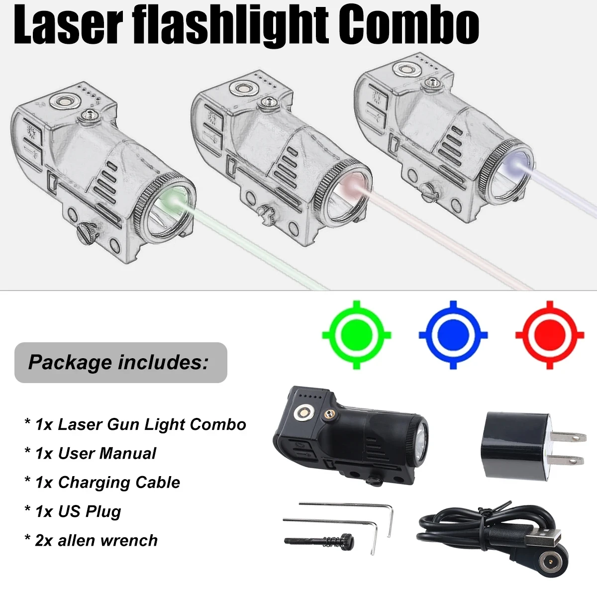 

New Tactical Red/Green/Blue Flashlight Laser LED Combo Magnetic Rechargeable Light Strobe Richfir Flashlight 20mm Picatinny Rail