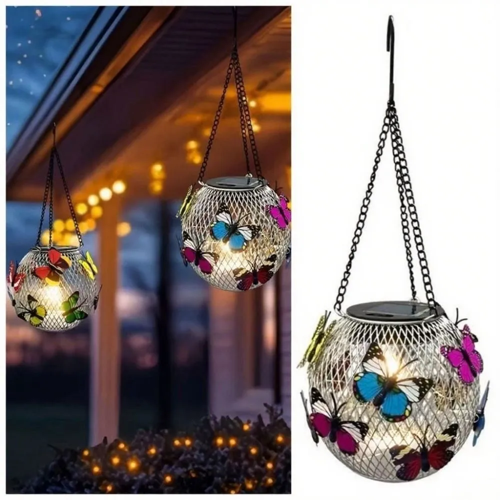 

Waterproof Solar Butterfly Hanging Light Retro with Hook Wireless Outdoor Lights Rechargeable Brighter
