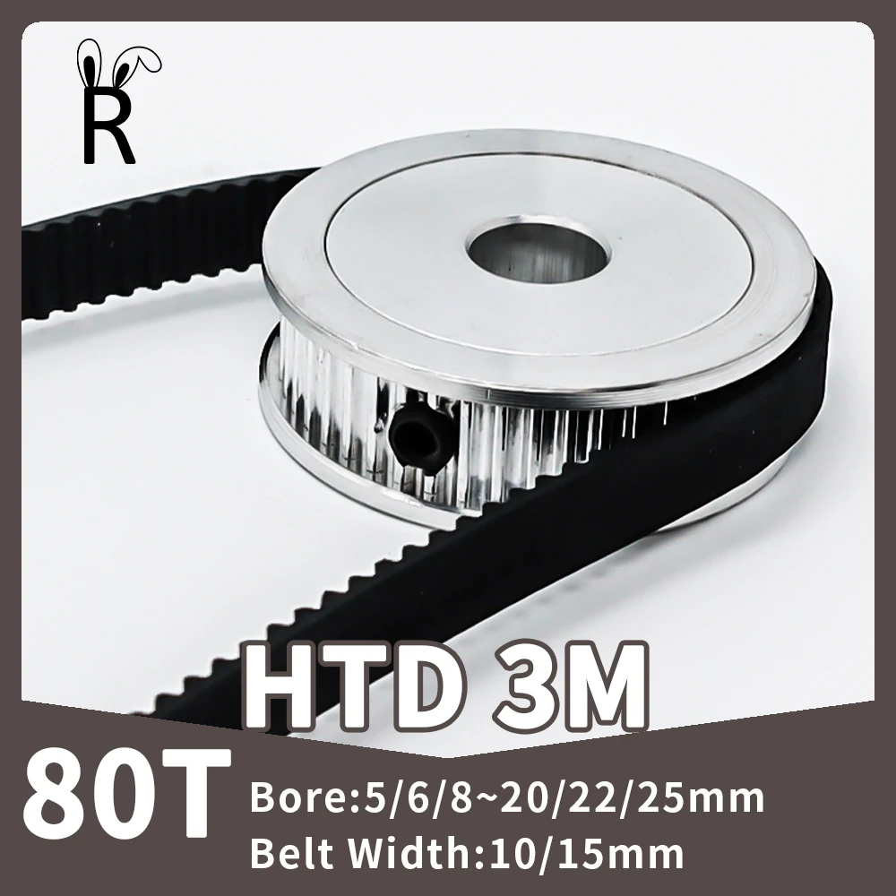 

80Teeth HTD 3M Timing Pulley Bore 5/6/8~20/22/25mm 3M Gear Belt Pulley Width 10/15mm Pulley Wheels 80T HTD3M Synchronous Wheels