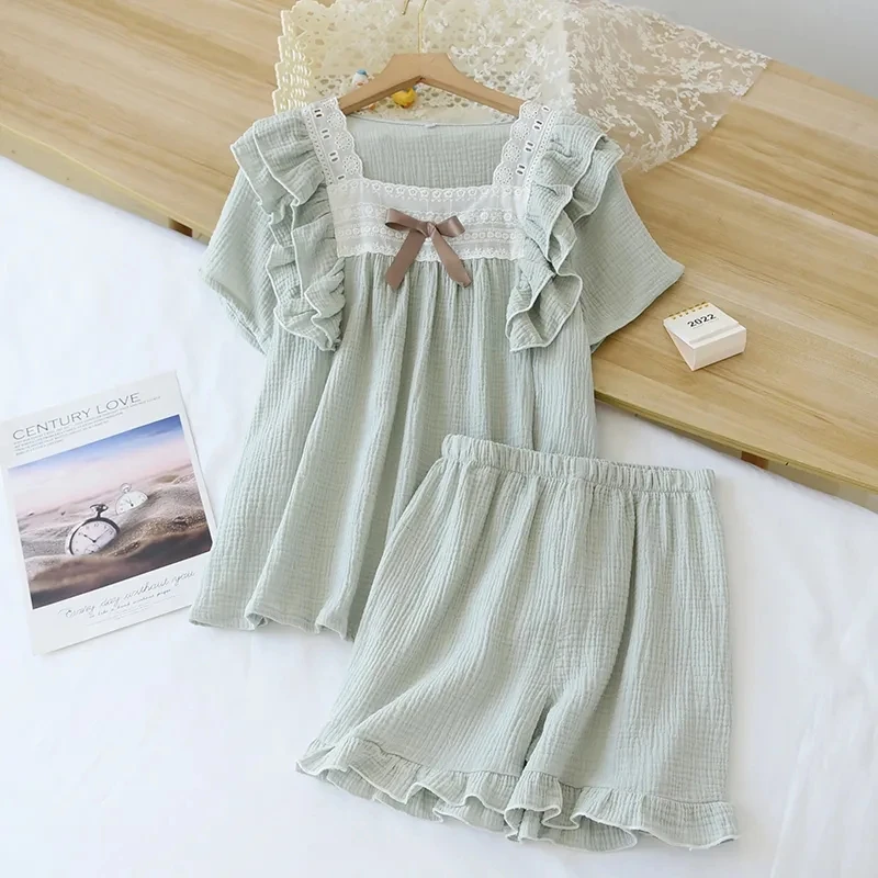 Summer Printed Girls Pajamas Sweet Cute Homewear Set Cotton Thin Short-sleeve Shorts 2-pcs Set 2022 New Medium Small Child Dress