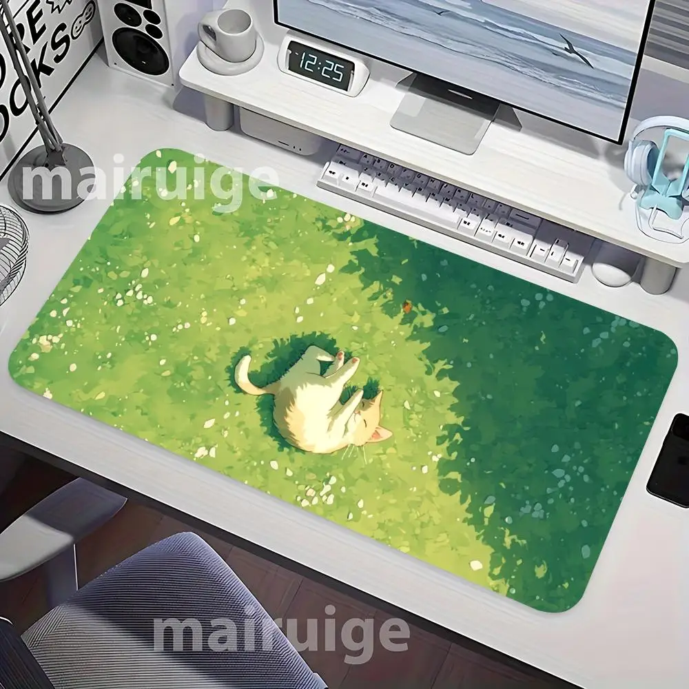 Cat on the Grass Mouse Pad Large Computer Office Game Table Mat XXL Rubber Anti-slip Stitched Edge Keyboard Mats Long Desk Pads