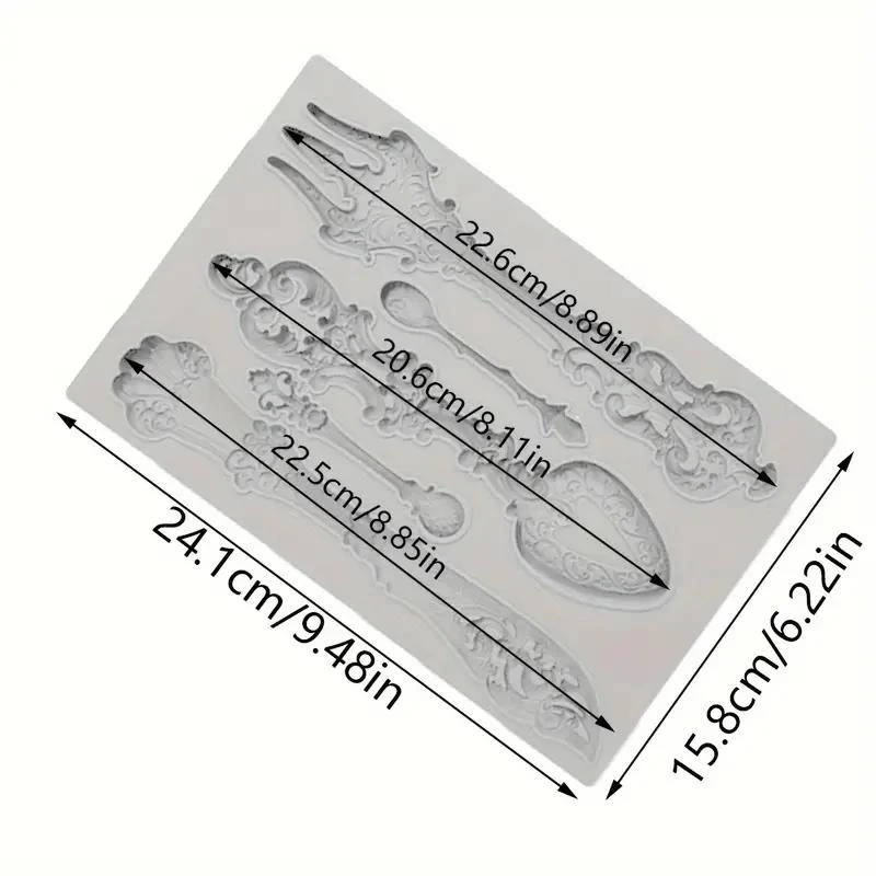 Vintage Tableware Silicone Mold Baroque Fork Knife Spoon Fondant Mould For Chocolate Cake Decoration Topper Polymer Clay Art