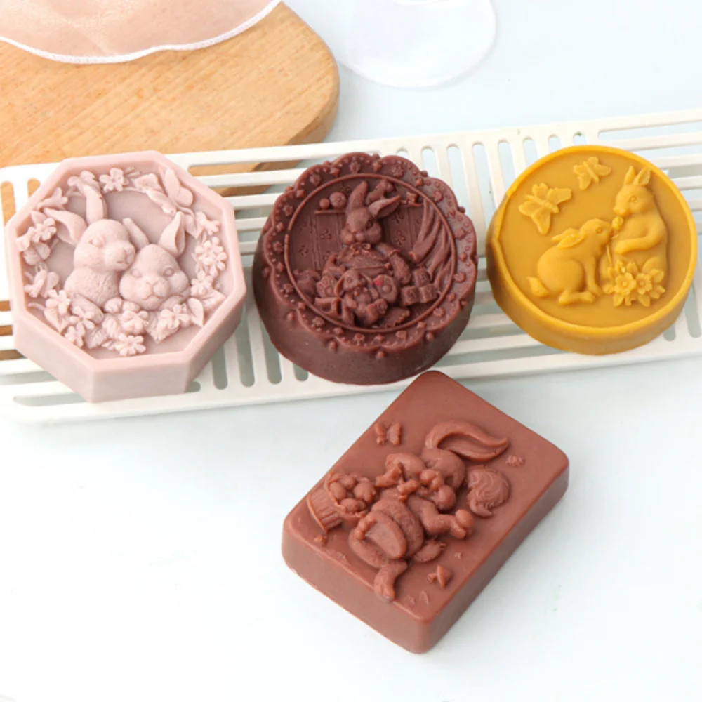 Cute Lover Bunny Silicone Soap Mold Flower Rabbit Candle Resin Gypsum Mould Butterfly Animal Relief Chocolate Cake Decor Gift