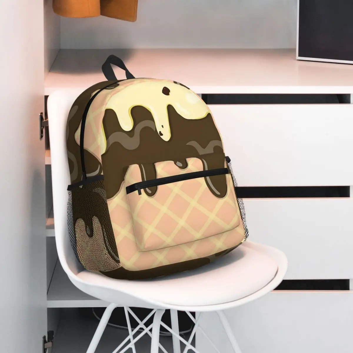 

Melting Vanilla Chocolate Ice Cream Backpack Student BookBag Kids School Bag Computer Shoulder Bags for Men Women