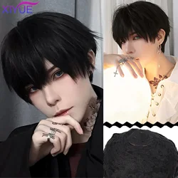 Short Synthetic Men's Breathable Wig Brown Men Boy Short Straight Cosplay Men Party Black Heat Resistant Synthetic Hair Wig