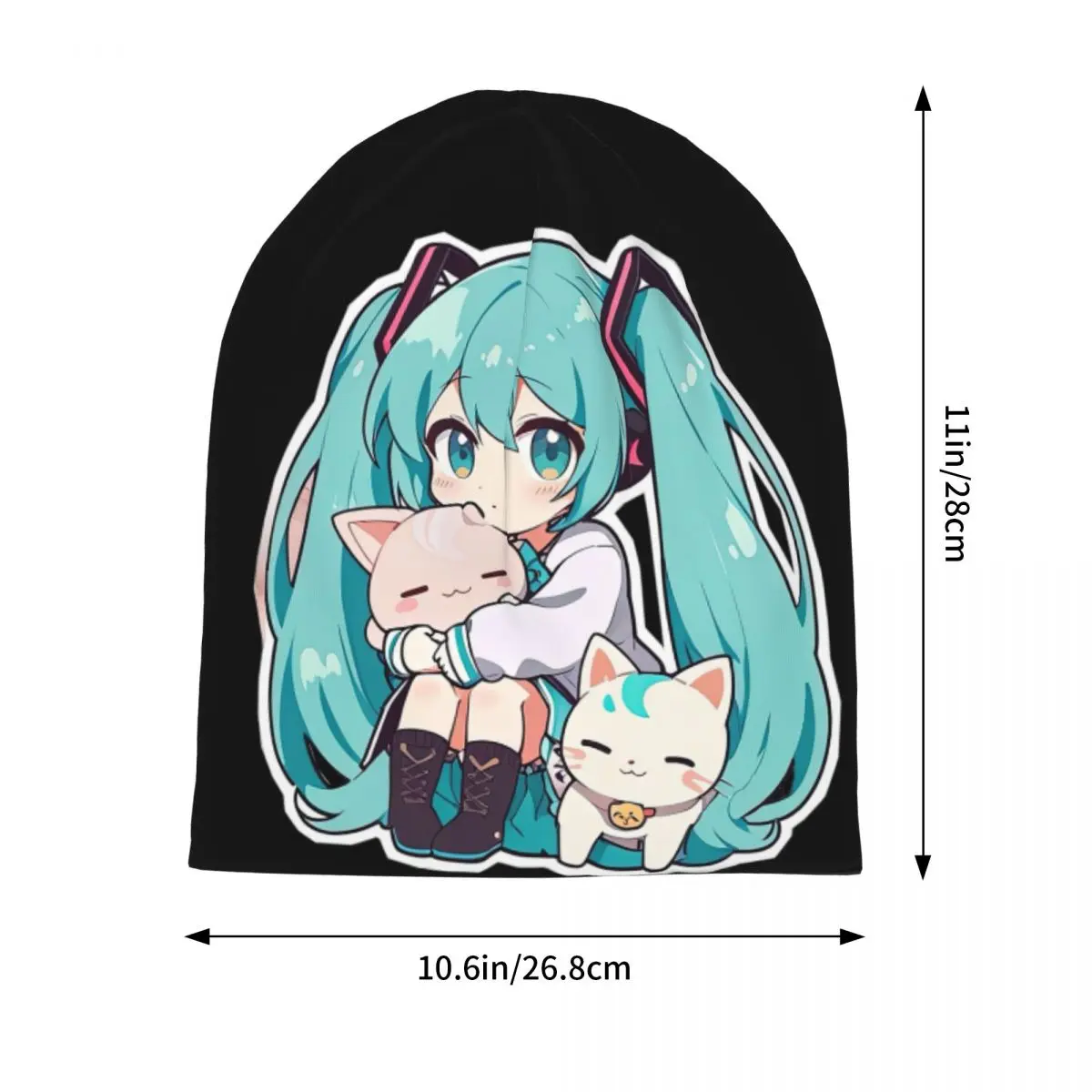 Chibi Hatsune Miku With Cat Plush Warm Knitted Cap Hip Hop Bonnet Hat Autumn Winter Outdoor Beanies Hats for Men Women Adult