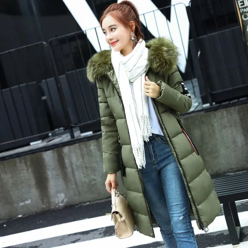Women Parkas 2023 New Winter Jacket Fashion Long Fur Collar Cotton Padded Puffer Coats Warm Hooded Clothes Snow Wear Outwear