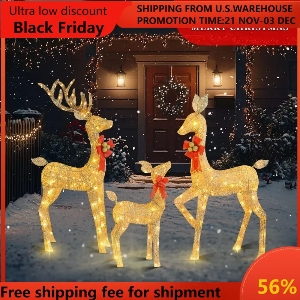 

3 Pcs Large Lighted Christmas Deer, Christmas Decoration Family (Buck/Doe/Fawn) Lighted Christmas Deer Family Set for In