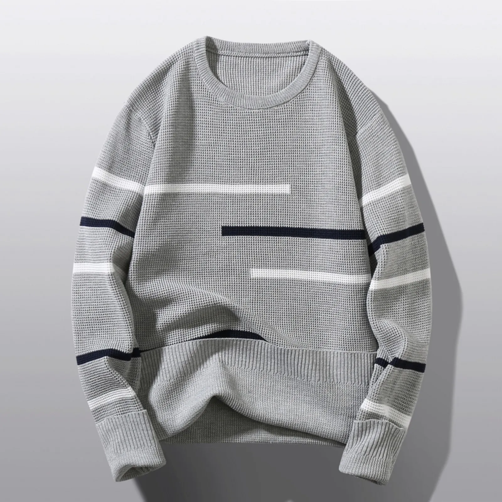 Men Sweater Pullovers 2024 Knitted Fashion New Simple O-neck Slim Fit Knitted Sweaters Men\'s Striped Pull Knitwear Warm Tops