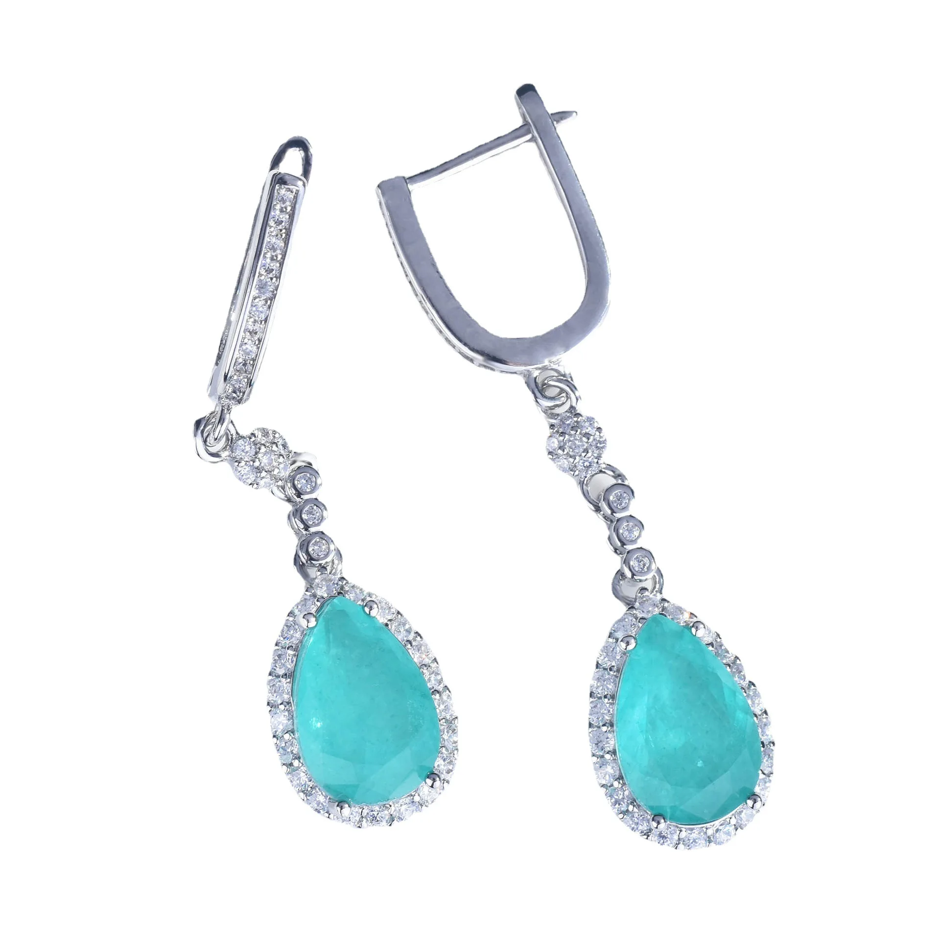 S925 Sterling Silver Real Natural Paraiba Jewelry Set Drop Ring Pendant Necklace And Earrings Elegant Fine Jewelry For Women view 5