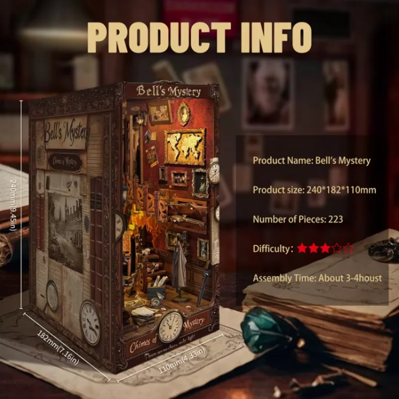 OUZEY Secret Bell Tower Bookend، منزل غامض خشبي ثلاثي الأبعاد، DIY تفتيري للمراهقين #2