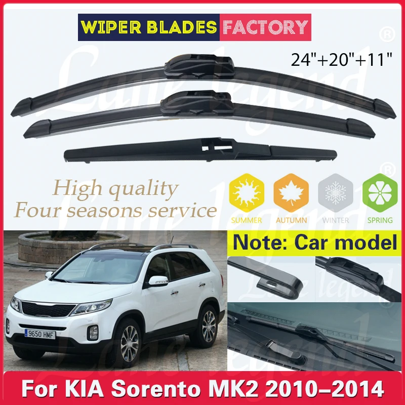 

Car Front Rear Wiper Blades For KIA Sorento MK2 2010 2011 2012 2013 2014 Soft Rubber Windscreen Wipers Auto Windshield 24"20"11"