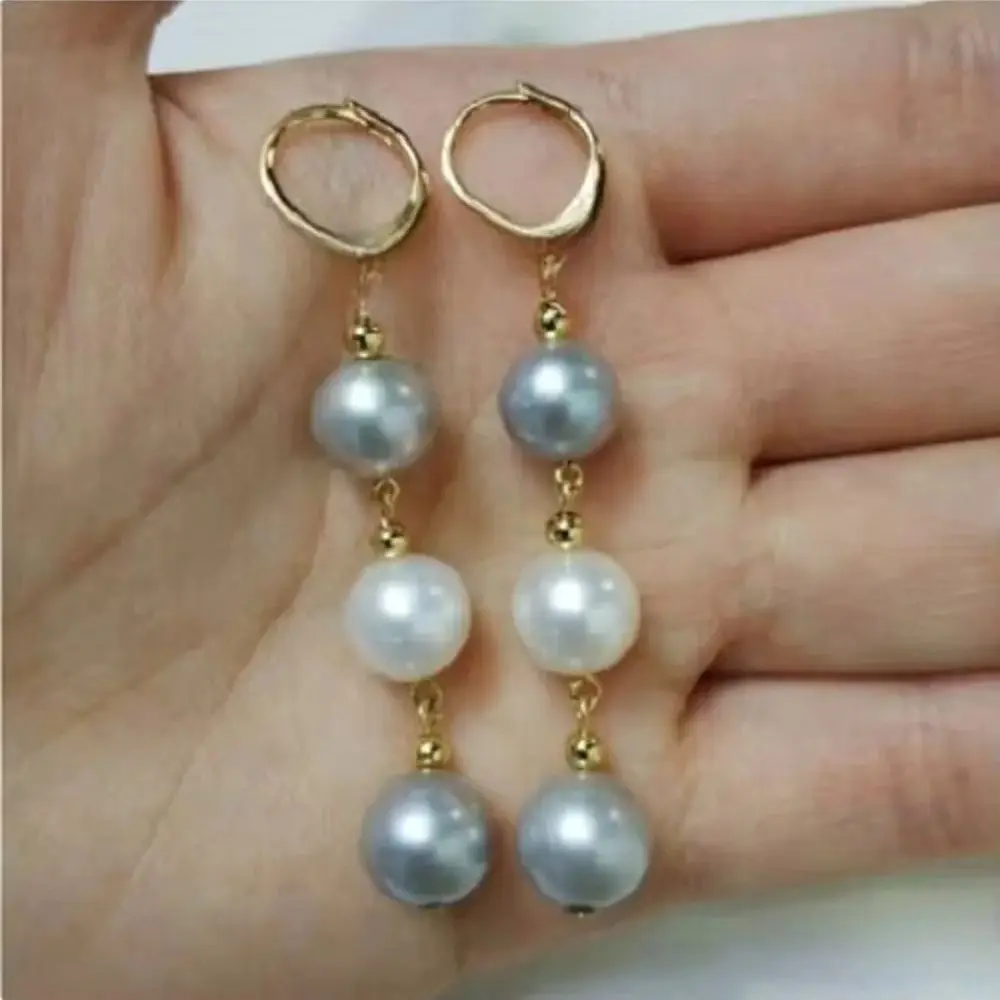 AAA Genuine 9-10mm Natural AKOYA White Gray Pearl Women Earring 925S Freeshippings Items