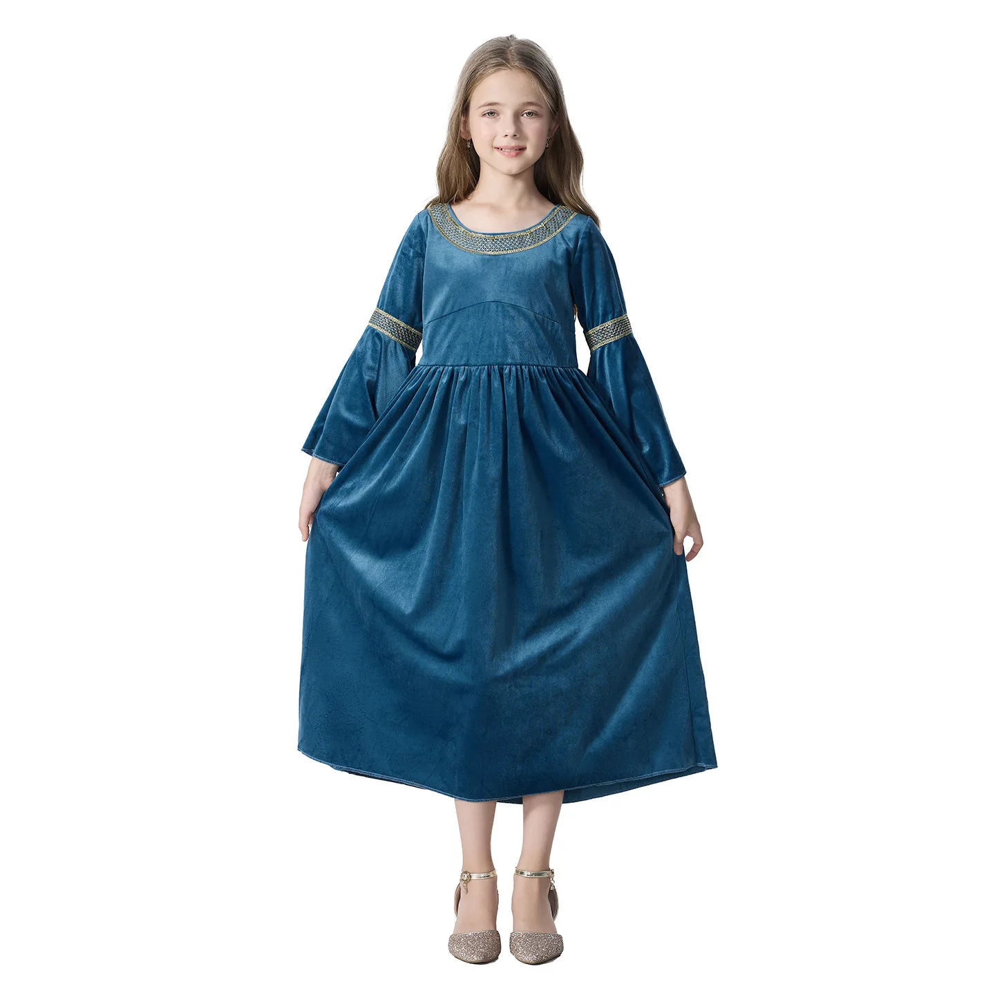 Medieval Cosplay Princess Dress Girls Elf Queen Costume Halloween Performance Outfit Fancy Dress Vintage Medieval Dresses Cloak - view 4
