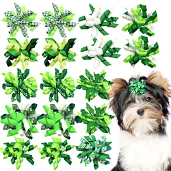 50pcs Small Dog Hair Bows For St. Patrick Pet Dog Bows Rubber Bands Pet Hair Accessories Dog Grooming Products