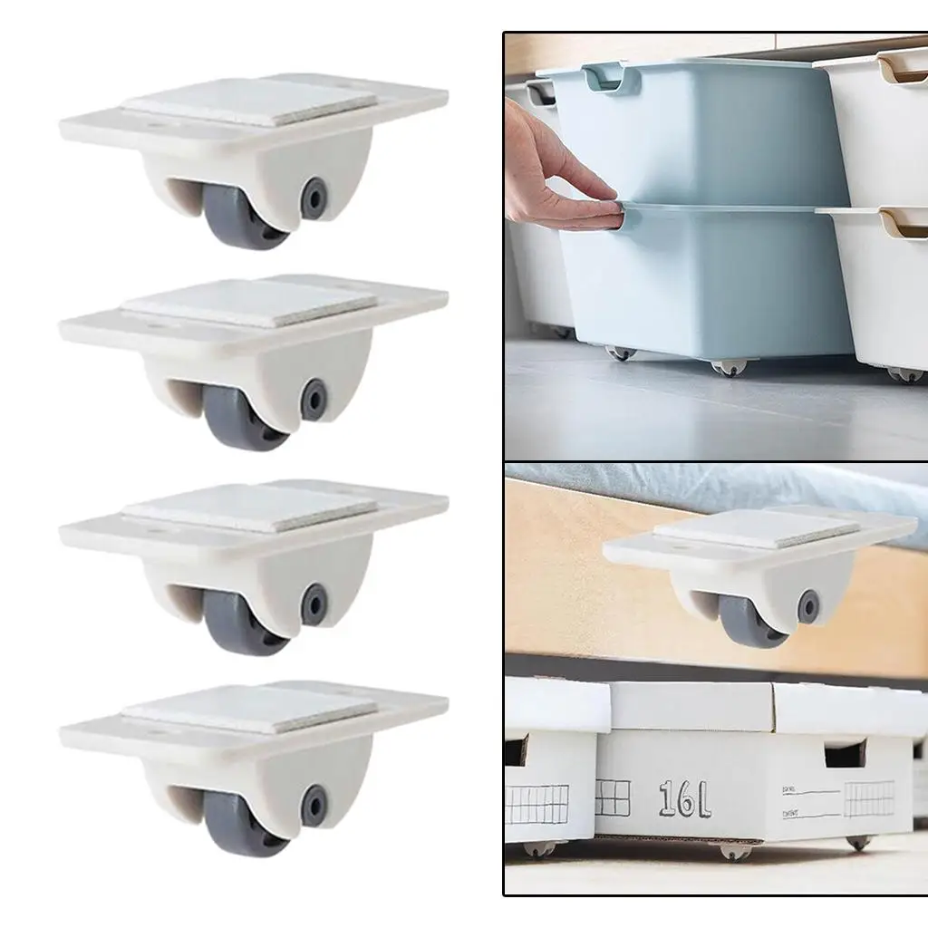 4Pcs Self Adhesive Casters for Storage Box Portable Wheel Rollers for Small Furniture Move Noiseless Casters Pulley