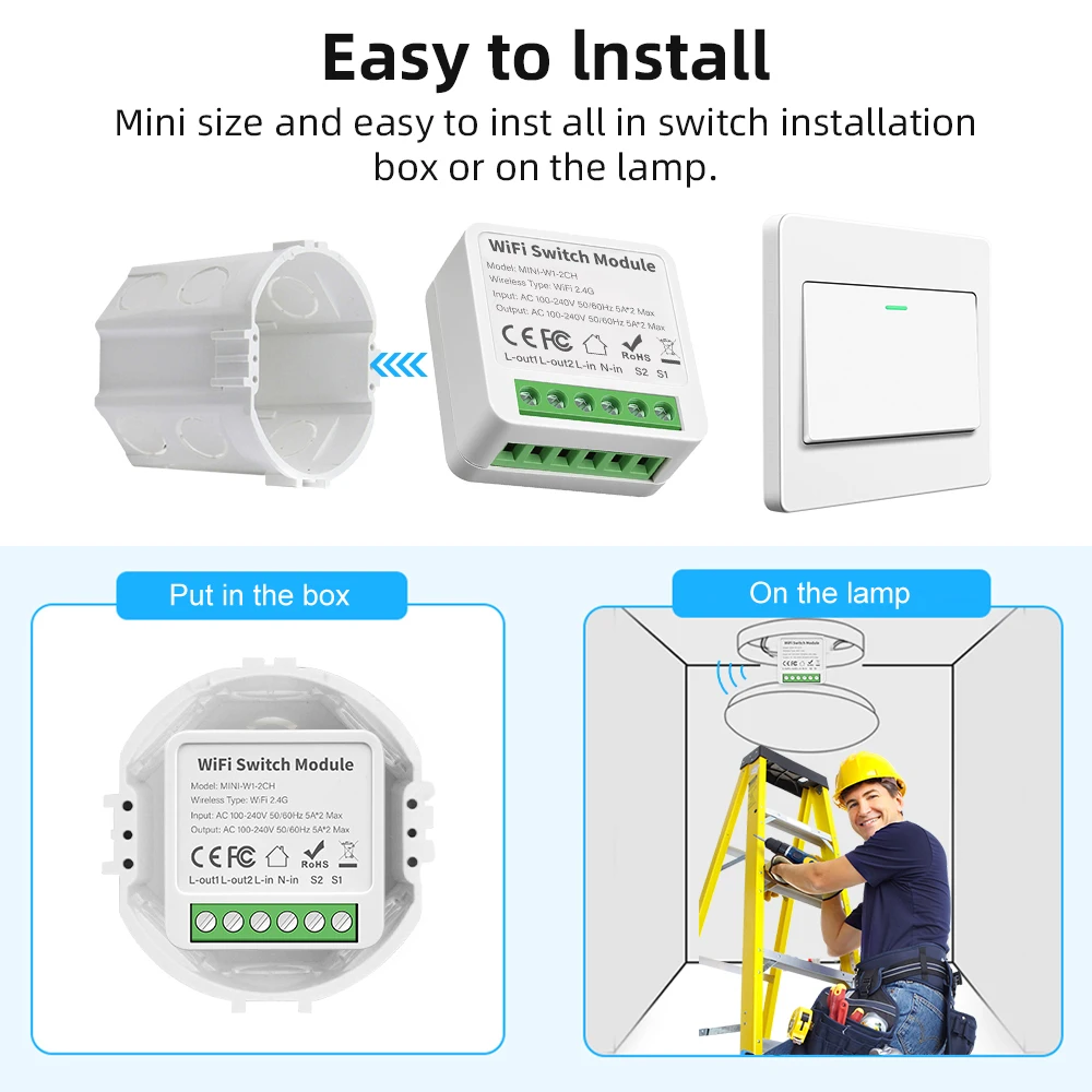 Tuya 미니 Wifi DIY 스마트 라이트 스위치 모듈 양방향 원격 제어 타이머 차단기 릴레이 1/2/3/4Gang Alexa Google 홈 스마트 라이프