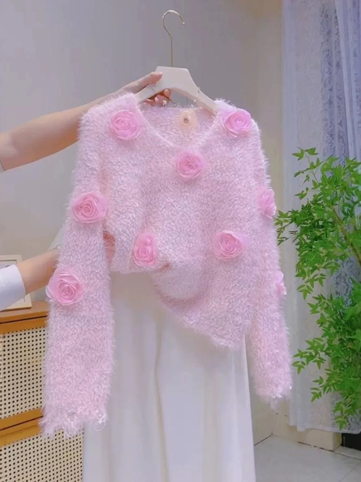 

Sweet 3D Flower Knit Sweater Women's Autumn Winter New Sle Soft Cozy Lazy Sle Overhead round Ne Long Sve Warmth Emit...