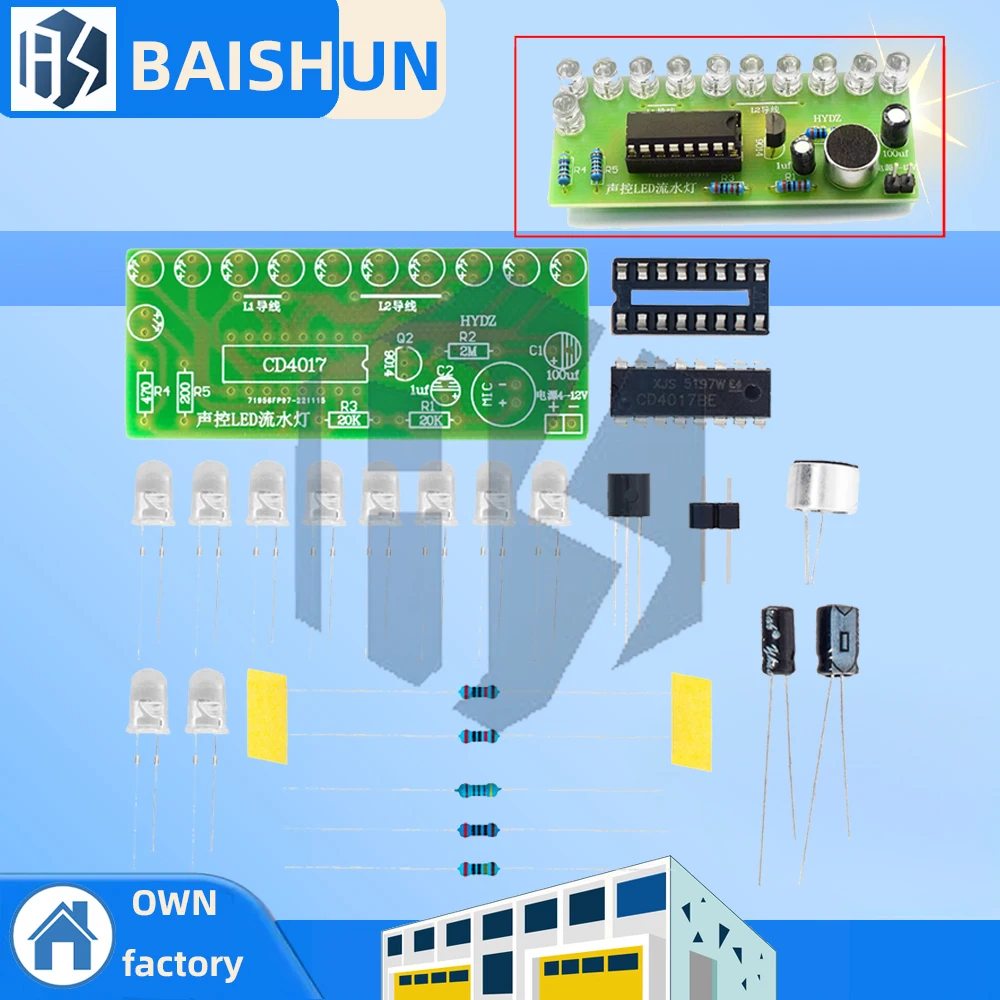 1 ~ 5 шт. CD4017 Управление фонарем: комплект светодиодного водяного света с голосовой активацией - образовательный электронный модуль «сделай сам» для обучения 1 ~ 5 шт. CD4017 Управление фонарем: комплект светодиодного водяного света с голосовой активацией - образовательный электронный модуль «сделай сам» для обучения