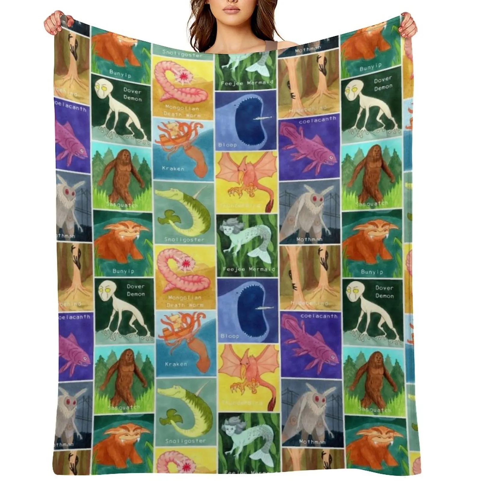 Creepy Cute Cryptids Throw Blanket Winter beds Cute Custom Decorative Sofas Fashion Sofas For Decorative Sofa Blankets