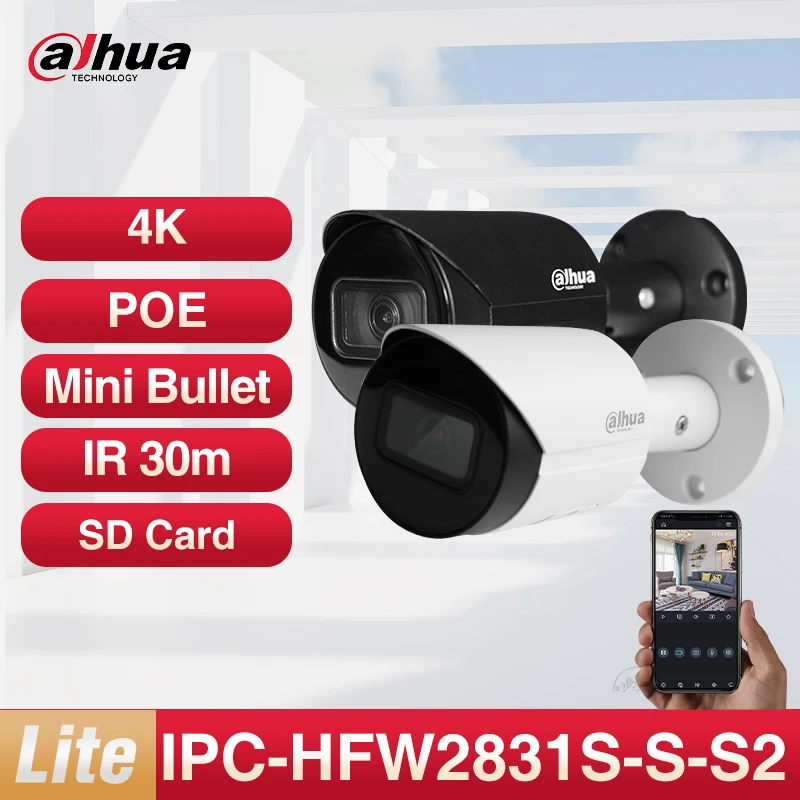 Dahua 4K 8MP Mini Bullet Outdoor Camera Smart Detection Home Security Protection Starlight HD CCTV SD Card PoE IPC-HFW2831S-S-S2