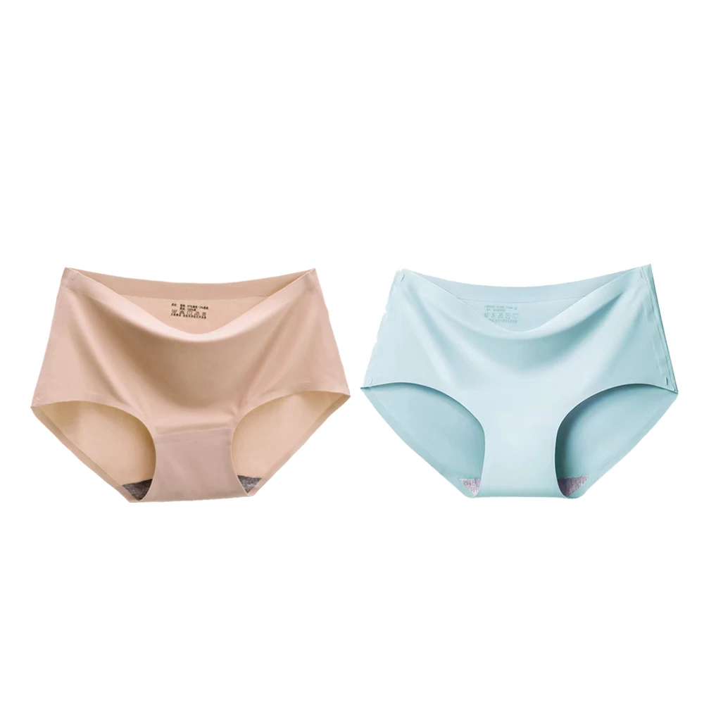 Large Size XXL Seamless Women Panties Mid-waist Briefs Female Breathable Underwear Ice silk Crotch Lingerie 2 Pcs/Set