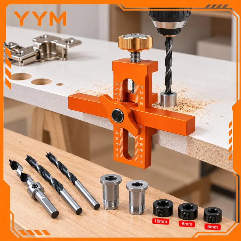 YYM 2 in 1 Cabinet Door Installation Positioner 6/8/10mm Rebounder Punched Mounting Jig Wardrobe Door Panel Tool