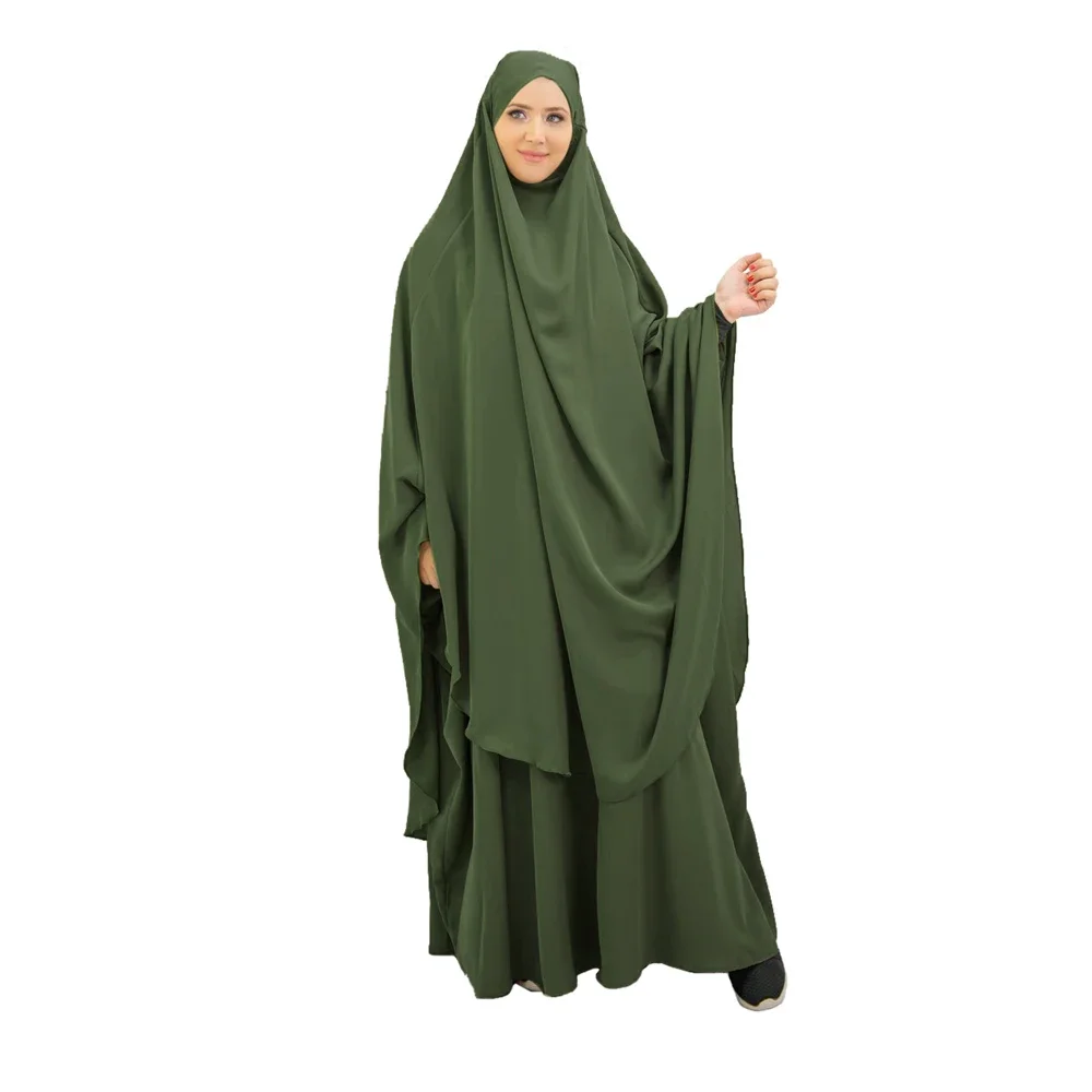 Ramadan Khimar Muslim Women 2 Piece Prayer Set Dress Full Cover Islam Burka Hooded Arab Jalabiya Umrah Eid Abaya Worship Service