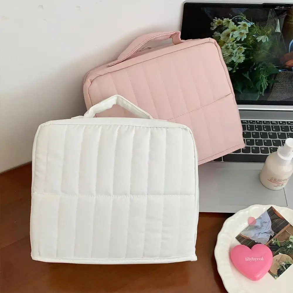 Portable Oxford Cloth Standing Makeup Bag Large Capacity with Compartments Toiletry Bag Waterproof Student Pen Pouch for Travel