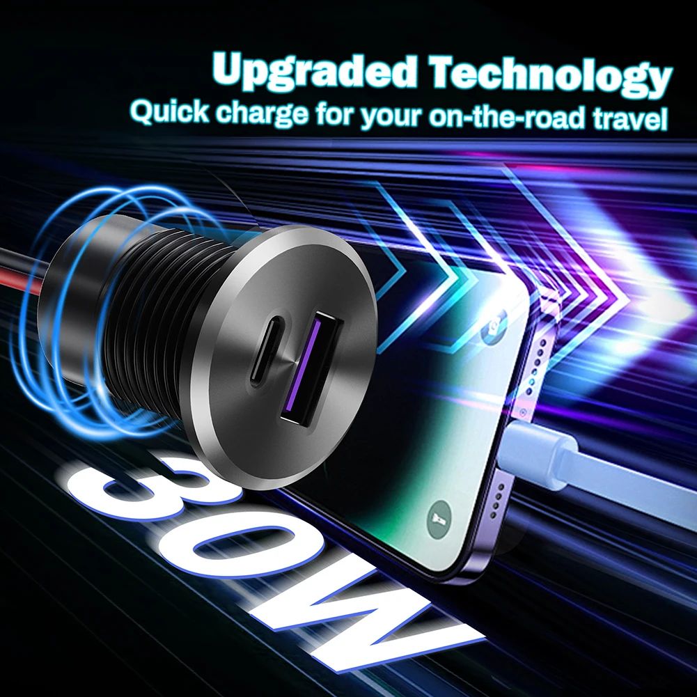 

RV USB Power Outlet 12V 24V Dual Port Fast Charger PD3.0 30W + .0 18W for Car For Camper Trailer Boat Cart Interior