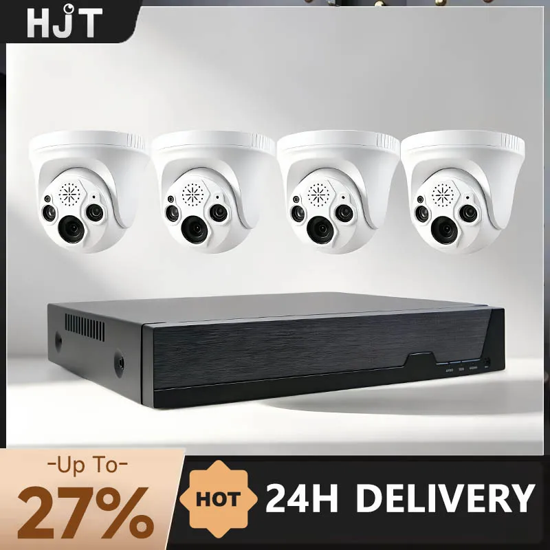 HJT 5MP 2MP WiFi NVR Kit Video 10CH Recorder AI Smart Detection Onvif H.265 8MP With 4 Wifi IP камерами Audio System Kit