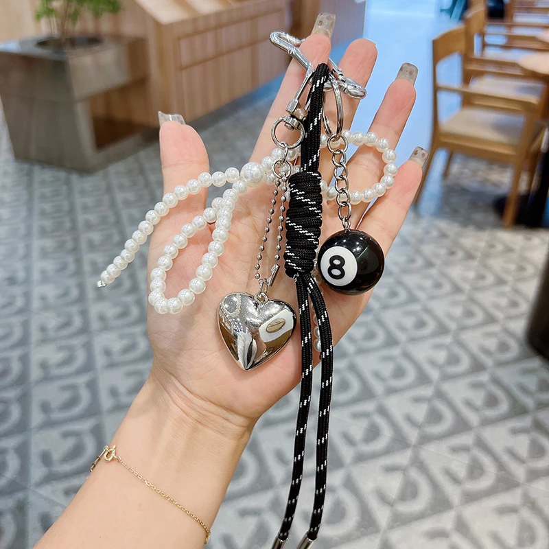 Creative love bow car keychain personalized billiards black 8 bag pendant hand-woven rope keychain