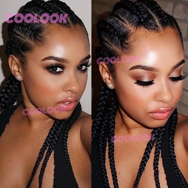 36" Synthetic Full Lace Front Wig Cornrows Braided Wigs For Black Women Knotless Box Braids Wig Lace Frontal Faux Locs Braid Wig