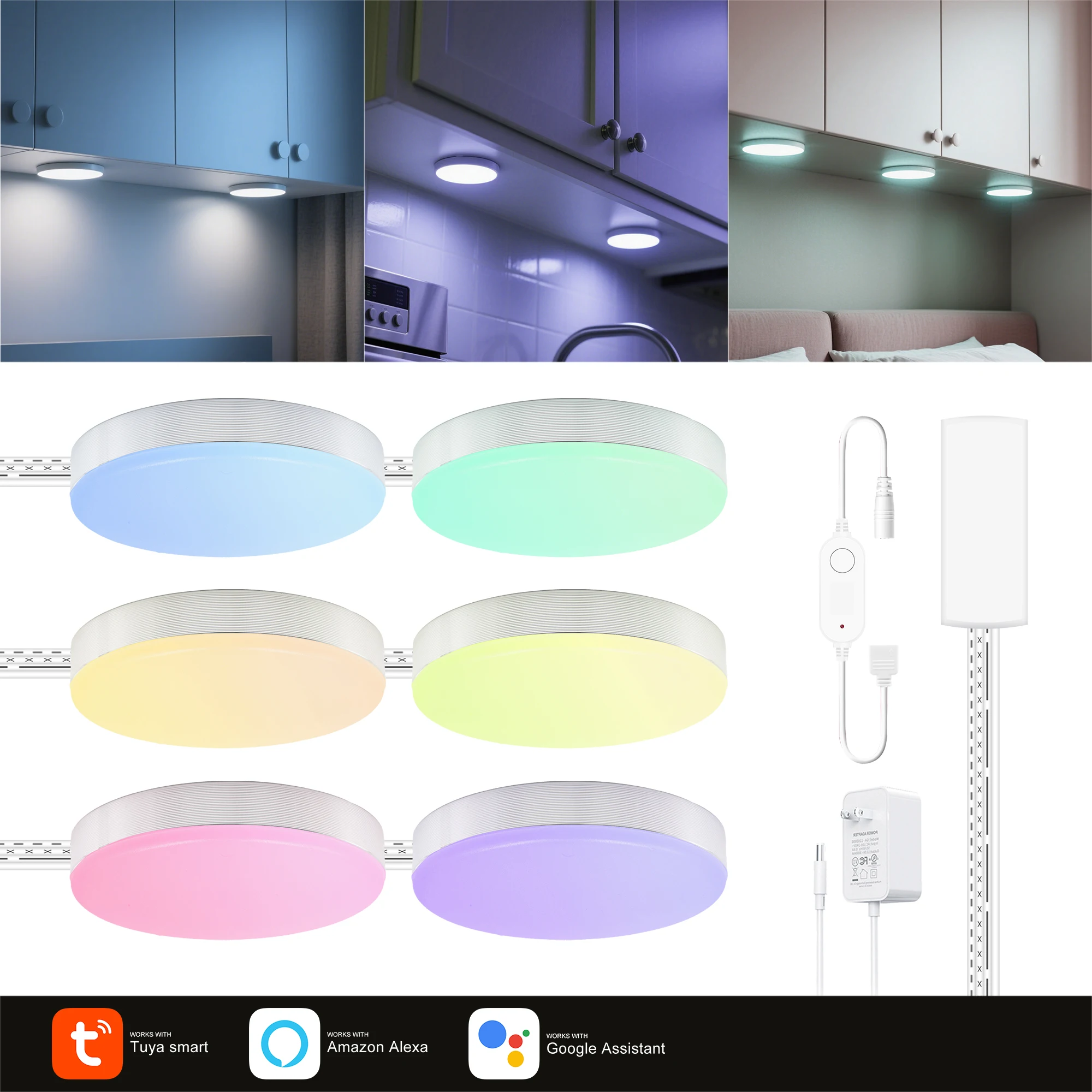 

WiFi RGB Light Kitchen LED Aluminium Round Kit Alexa, Google Assistant, App with 2.4G RF Remote Control Music Sync Dimmable