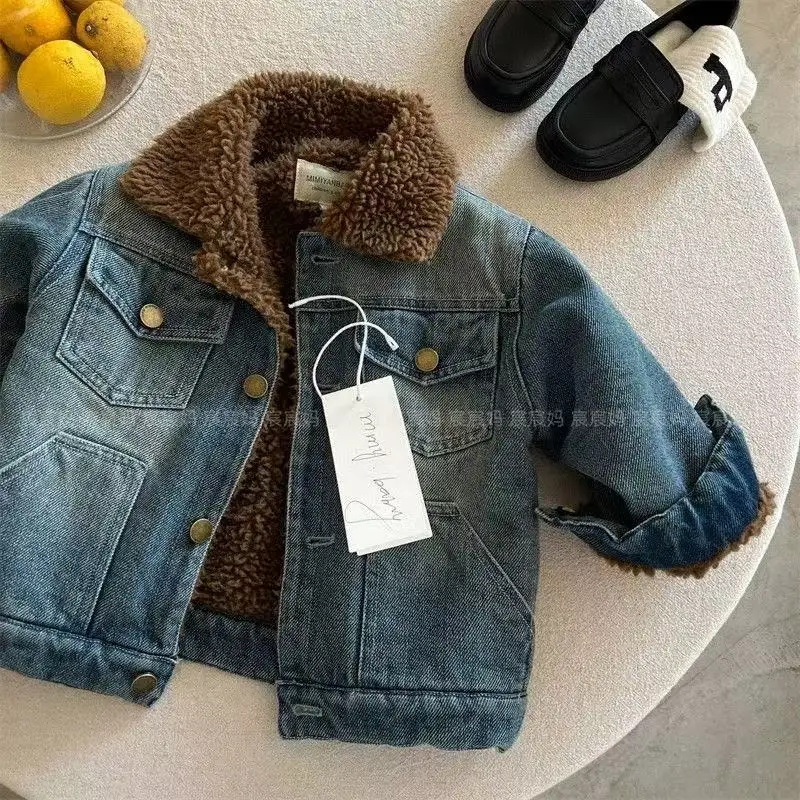 الخريف الشتاء الأطفال سترة الطفل 2025 النسخة الكورية الجديدة الأولاد معطف الدنيم غير رسمي فتاة سميكة 90-140 سنتيمتر #5