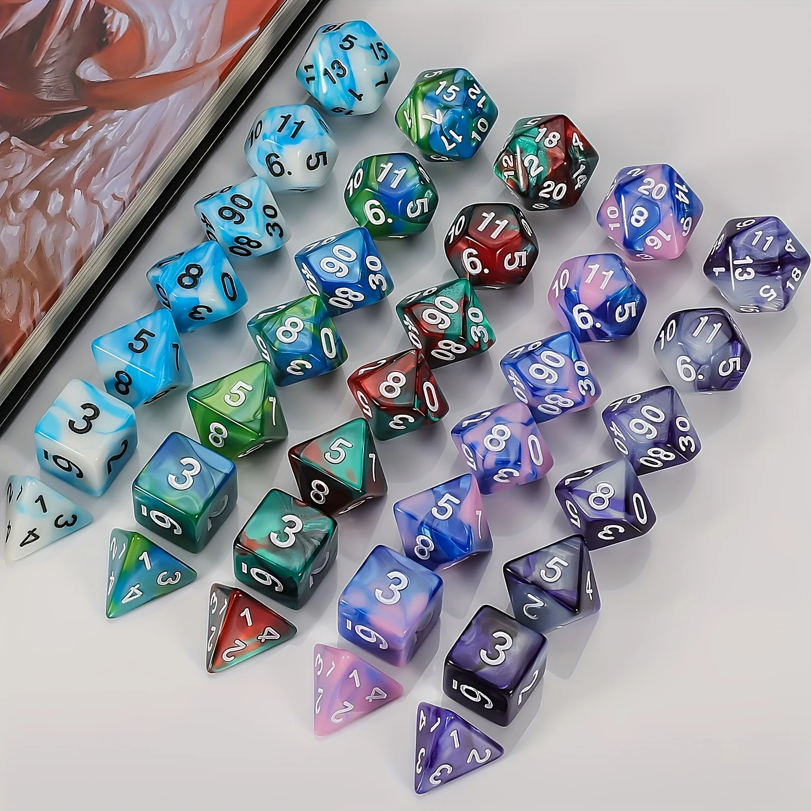 DND 5 Sets 35 Pcs Polyhedral Dice with a Creative Pattern Satin-Lined Velvet Bag for DND RPG MTG, Great Gift for Halloween view 5