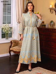 Ramadan Dresses Elegant Ethnic Floral Embroidery Kaftan Dress Moroccan Muslim Dubai Abaya Luxury Women Clothes 2023