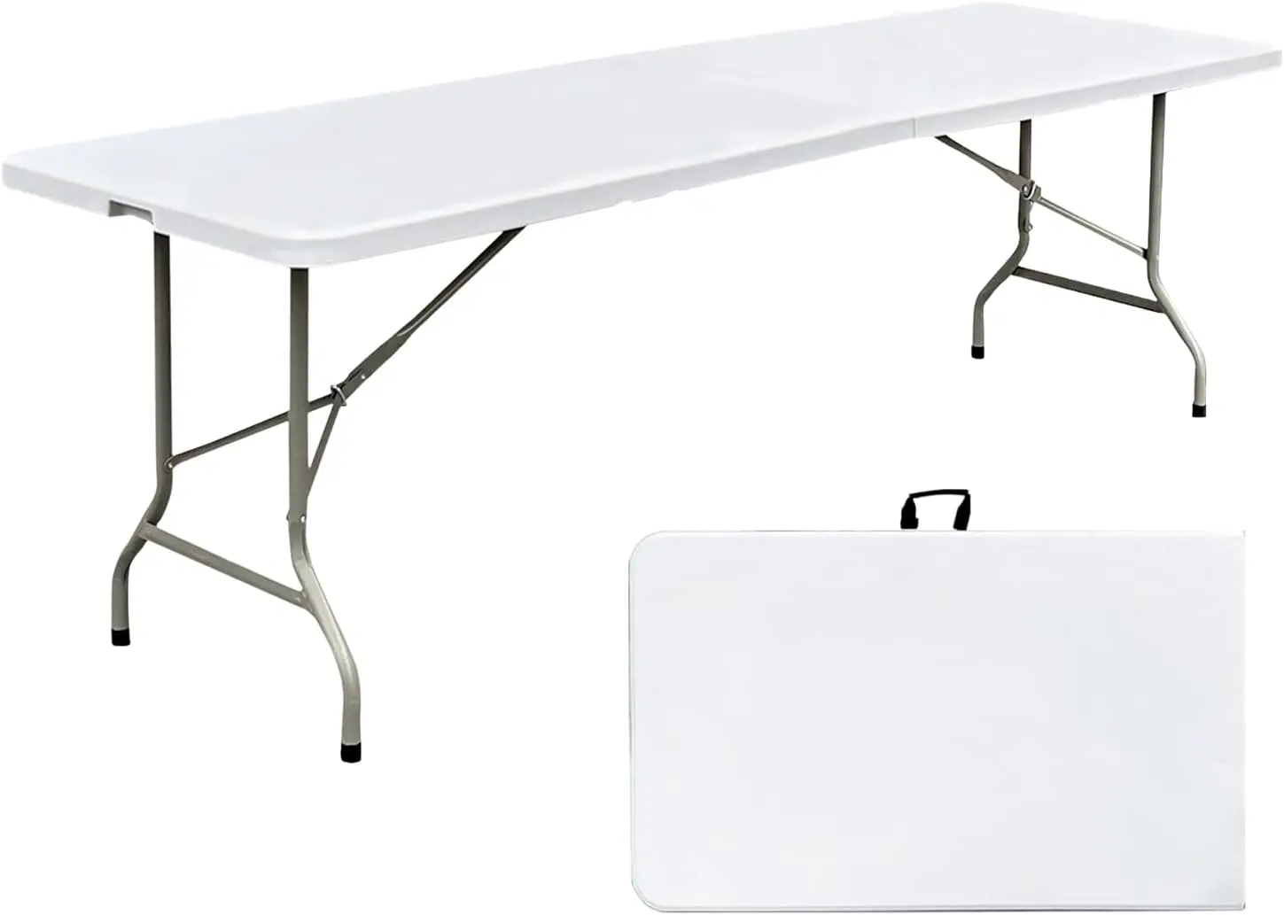 8 Foot Folding Table Portable Heavy Duty 8ft Plastic Table with Handle Indoor Outdoor White 8' Dining Table for Picnic,