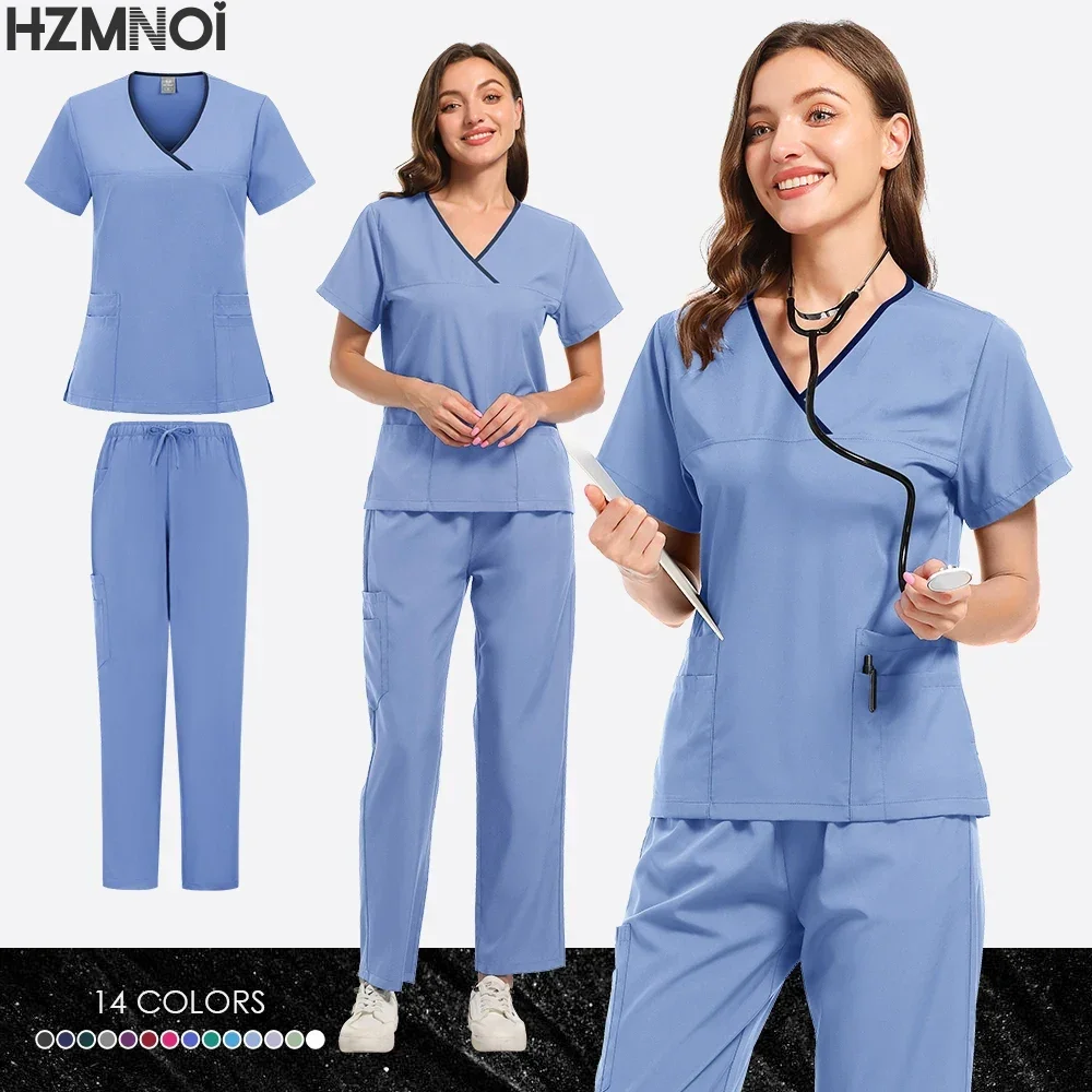 الدعك الزي الطبي للنساء والرجال الدعك البدلة الطبية الجراحية بلوزات وسراويل ممرضة الملحقات مستشفى طبيب زي النساء