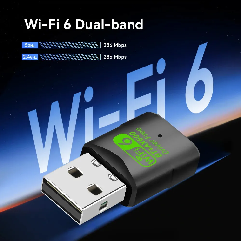 

KEBIDUMEI 600 Мбит/с WiFi 6 USB-адаптер беспроводной сети 2,4 ГГц/5 ГГц Bluetooth 5.4 USB Wi-Fi-адаптер без драйверов для ПК Win10/11