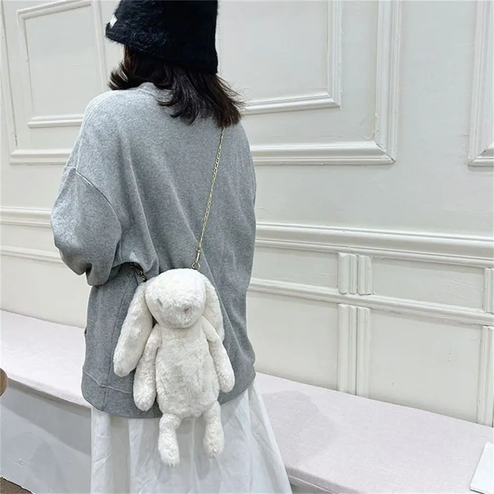 Casual Fashion Long Ear Plush Shoulder Bag Chain Strap Handbag Crossbody Bag Rabbit Doll Bunny Rabbit Plush Bags For Girls