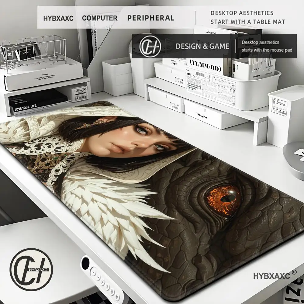 

Коврик для мыши с изображением ведьмы и черного дракона в стиле аниме, резиновый противоскользящий настольный коврик, аксессуары для геймера, игровой коврик, клавиатура, расширяющийся коврик для мыши