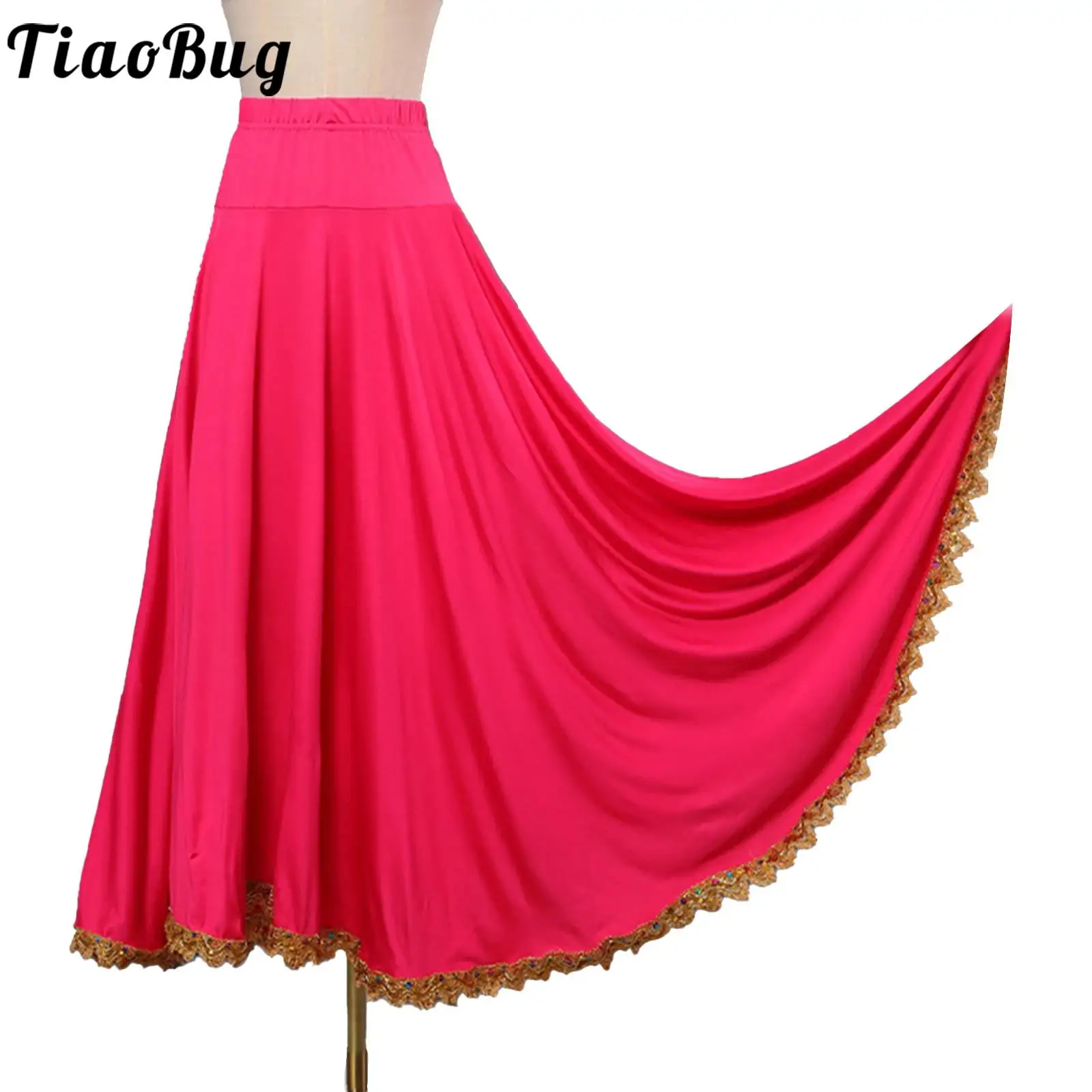 スペインパスドーベルダンススカート闘牛ティアードフルサークルロングスカートフラメンコ社交ラテンパフォーマンス衣装女性用