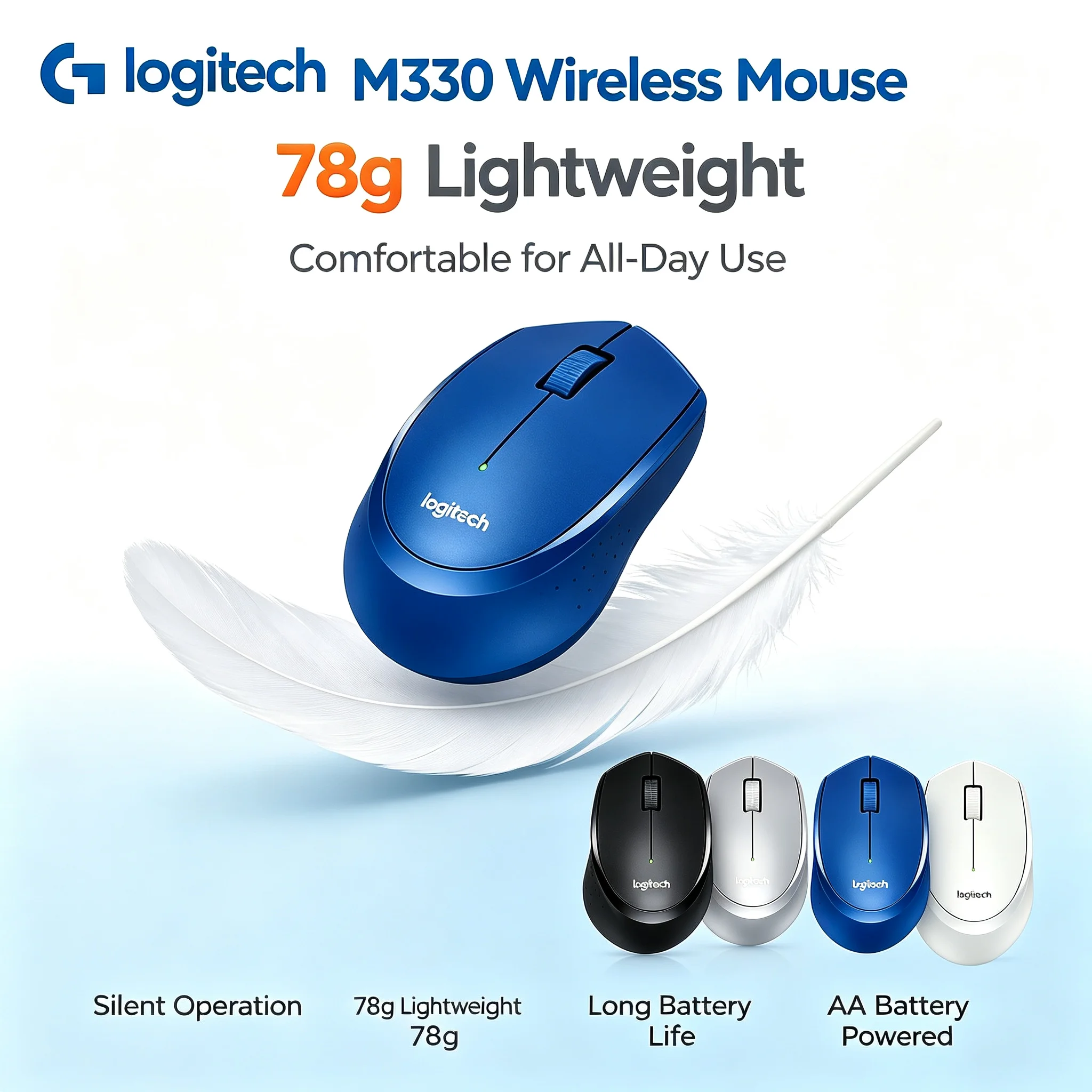 Logitech M330 Quiet Optical Wireless Mouse Ergonomic Shape Stable 2.4G Signal Multiple Colors For Office User
